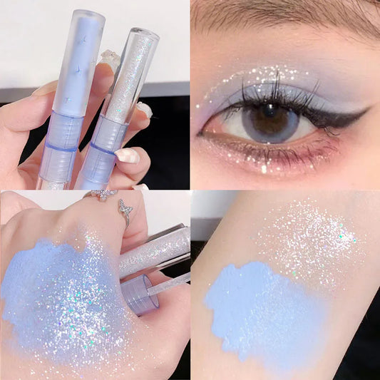 qgtao  -  2 in 1 Blue Liquid Eye Shadow Matte Sequins Pearlescent Eye Makeup Lying Silkworm Brightening Droplet Tear Makeup Beauty Tools