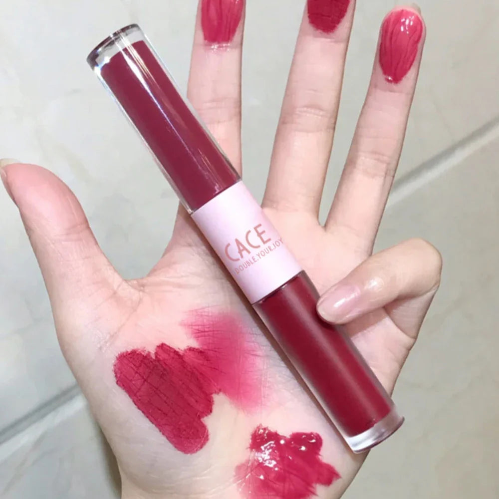 qgtao 11Colors Double Head Lip Gloss Matte Velvet Sexy Red Tint Liquid Lipstick Waterproof Mirror Water Lip Glaze Lips Makeup Cosmetic