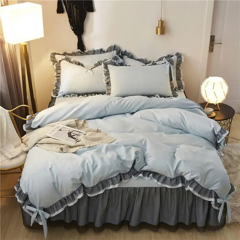 Yeknu Luxury Princess Bedding Sets Kawaii Bed Skirt Sheet and Pillowcase Bed Comforter Set Girls Duvet Cover 4pcs Set Home Decoration