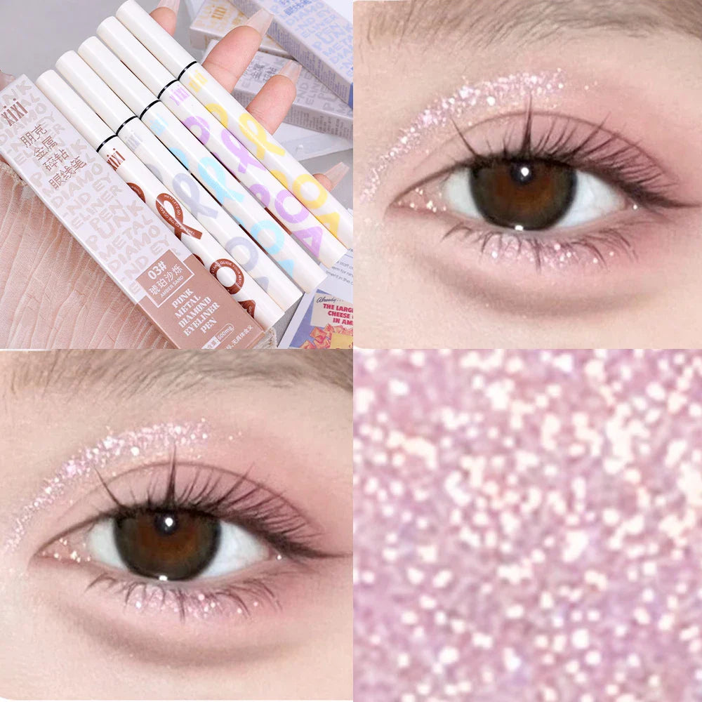 qgtao 6 Colors Thin Pearlescent Eyeliner Liquid  Pencil 3 in 1 Shiny Silkworm Eye Shadow Stick Lasting Smooth Glitter Eyeliner Makeup