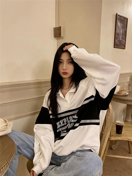 qgtao  -  Vintage Hoodies Pullovers Women Streetwear Oversized Streetwear Autumn Korean Fashion Long Sleeve Top Casual Sweatshirts