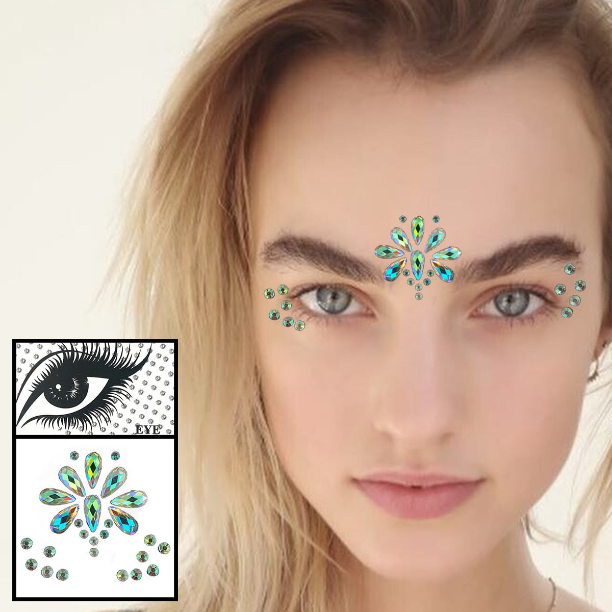 Face Jewelry Temporary Tattoos Eyes Eyeshadow Bindi Dots Crystals Gems Sticker Sparkle Pearl Tears Makeup Jewels Halloween Rave