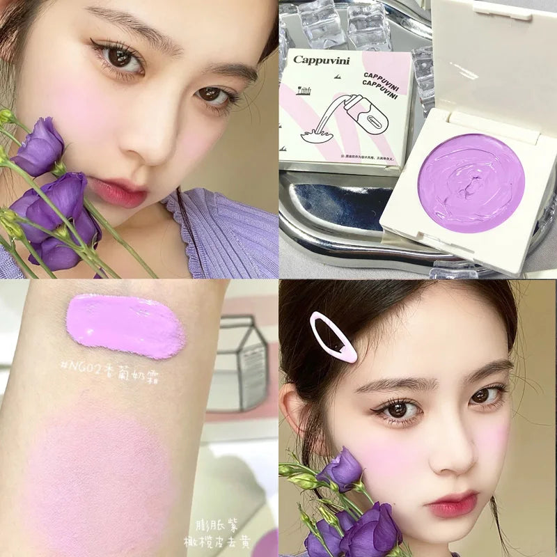 qgtao Monochrome Blush Purple Pink Cheek Tint Cream Natural Lasting Matte Brighten Face Makeup Rouge Contour Shadow Palette Cosmetics