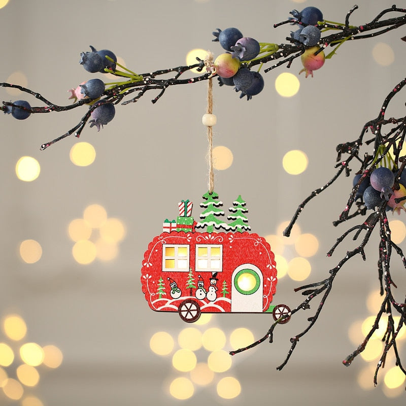 Creative Led Light Christmas Tree Hanging Pendant Star Car Heart Wooden Ornament Home Xmas Decoration New Year Navidad Kids Gift