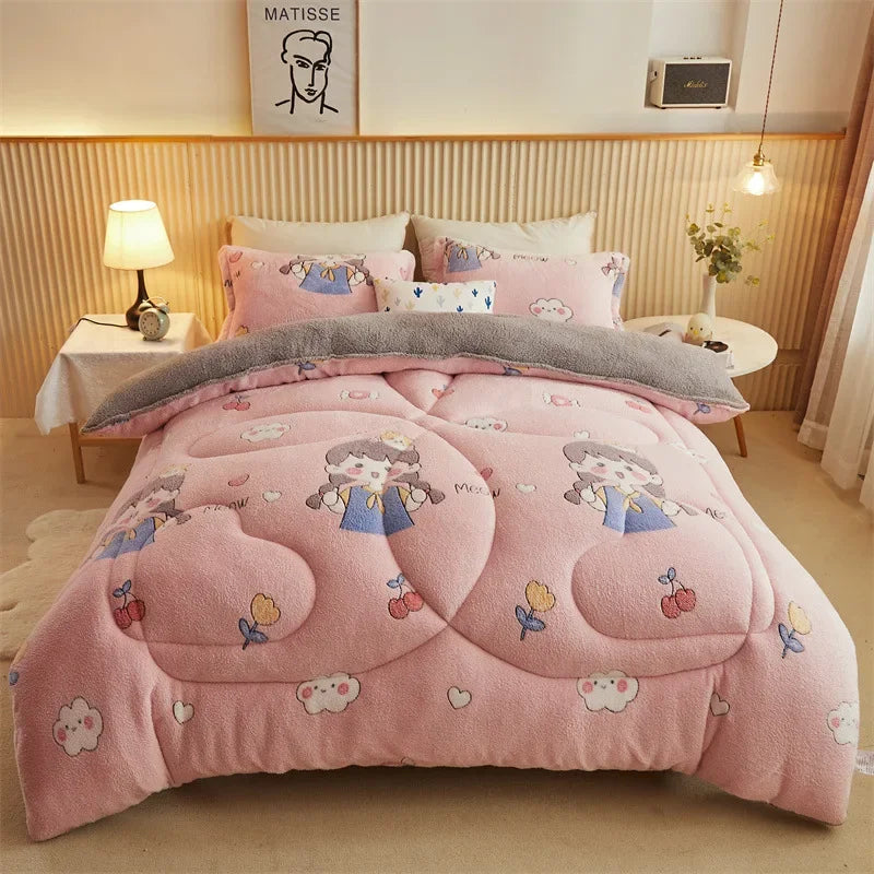 Yeknu Autumn and Winter Double Face Quilt Snow Velvet Milk Velvet Winter Quilt Thickened Quilt Core Single Double Bedding