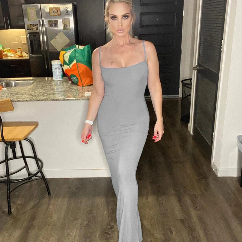 qgtao聽 2024 New Sexy Long Dresses Daily WearWomen Sleeveless Fish Tail Dress, Solid Color Spaghetti Strap Bodycon Long Skirt