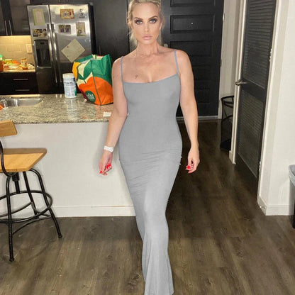 qgtao聽 2024 New Sexy Long Dresses Daily WearWomen Sleeveless Fish Tail Dress, Solid Color Spaghetti Strap Bodycon Long Skirt