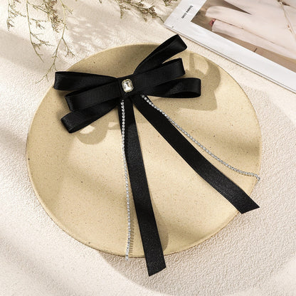 AWAYTR New Bow Pearls Chain Barrettes Hairpins For Women Rhinestone Spring Hair Clips Ribbon Headband Ponytail Hair Accessories