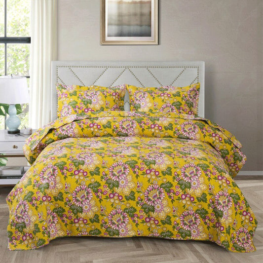 Yeknu Single Double Bed Cotton Botanical Flower 3pcs Printed Quilted Quilt Pillowcase Free Shipping lençol de cama casal أسرّة