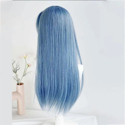 qgtao  -   Wig for Women Blue Wigs with Bangs Long Straight Hair 24inch Cosplay Natural Headband Synthetic Wig  Pelucas