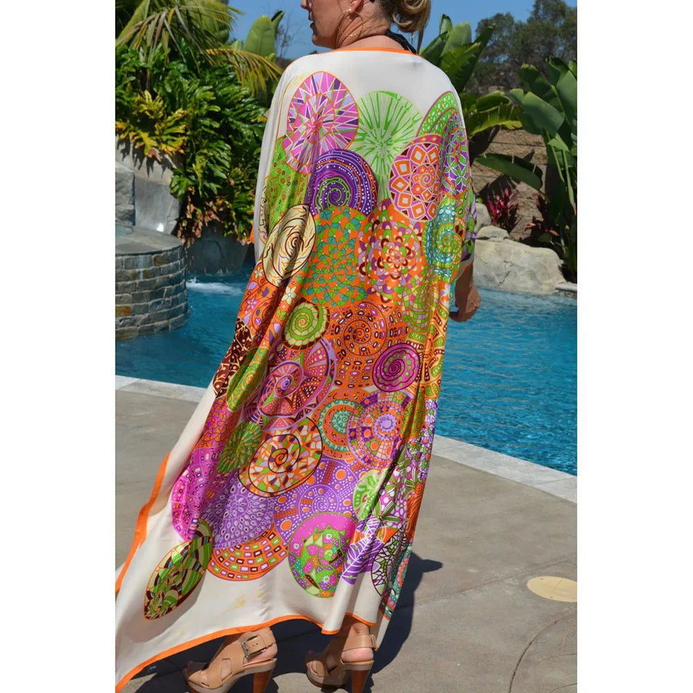 qgtao Bohemian Beach Cover Ups Party Maxi Dress Outfits for Women Bathing Suit Boho Clothing Plus Size Swimwears