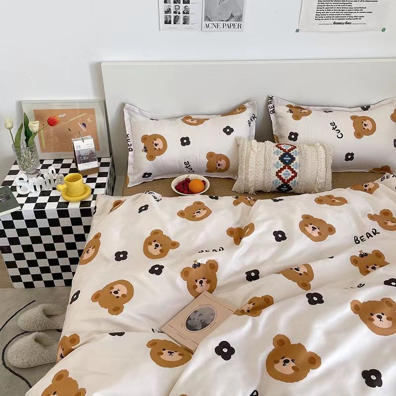 Yeknu Korean Style Bedding Set Boys Girls Twin Queen Size Duvet Cover Flat Sheet Pillowcase Bed Linen Kids Adult Fashion Home Textile