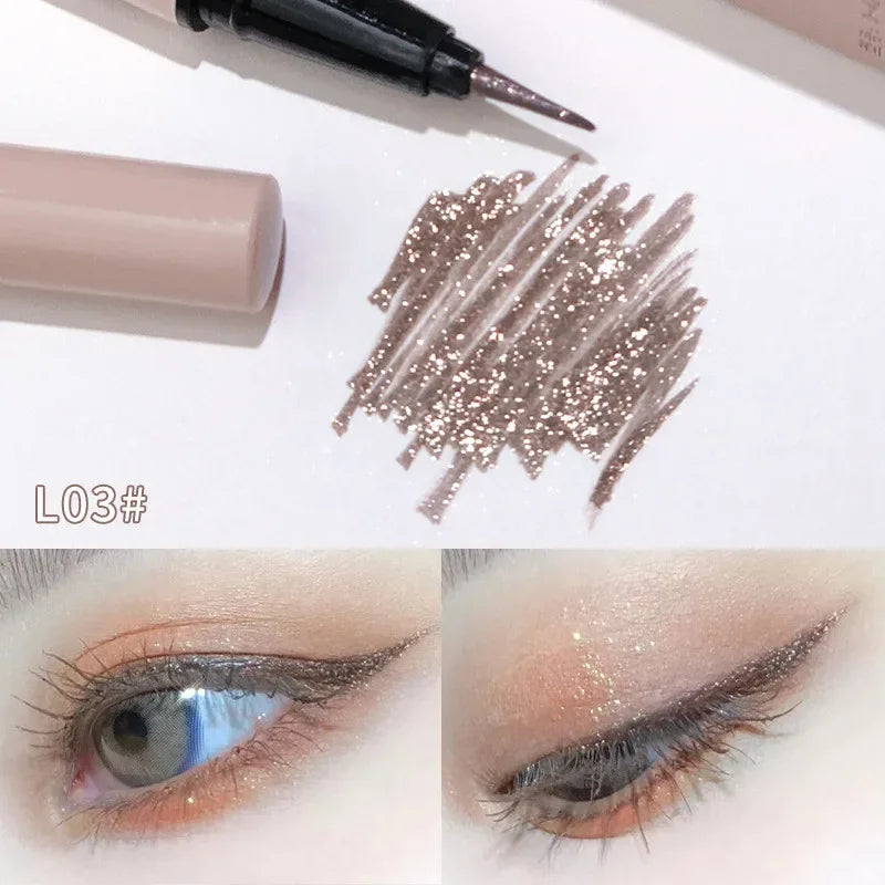 qgtao Glitter Liquid Eyeliner Pen Rose Purple Lasting Non-smudge Brighten Lying Silkworm Highgloss Eye Liner Eyeshadow Makeup Pencil