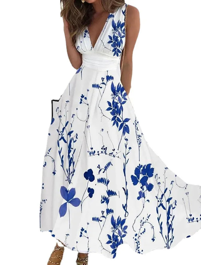 Summer Women Dress 2024 Elegant Party Sleeveless Long Dress Robe Sexy Bohemian Print Dresses Vestidos Casual Swing Sundress