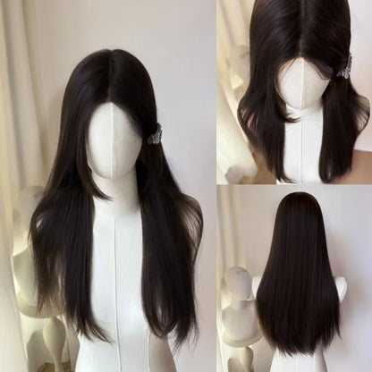 OKLULU  -  Black Wig for Women Natural Center Parting Eight Bangs Long Curly Hair Natural Hair Cosplay Wig for Daily Use  Lolita  가발