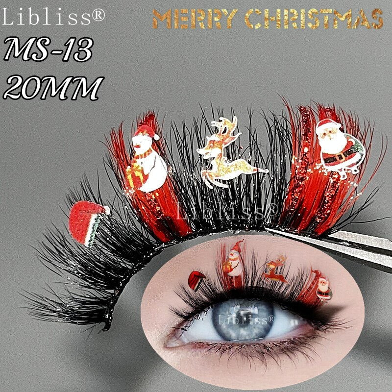 15-20MM Party Fluffy Halloween Christmas Mink Lashes Vendor 3D 5D Glitter Colored Fake Eyelashes Box Package Makeup Tools