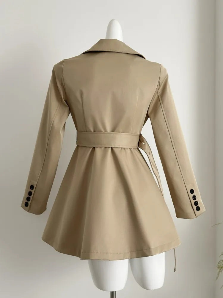 qgtao Autumn New Korean Chic Elegant Trench Coat Dresses for Women with Belt Turn-down Collar Double Breasted Casual Female Clothing