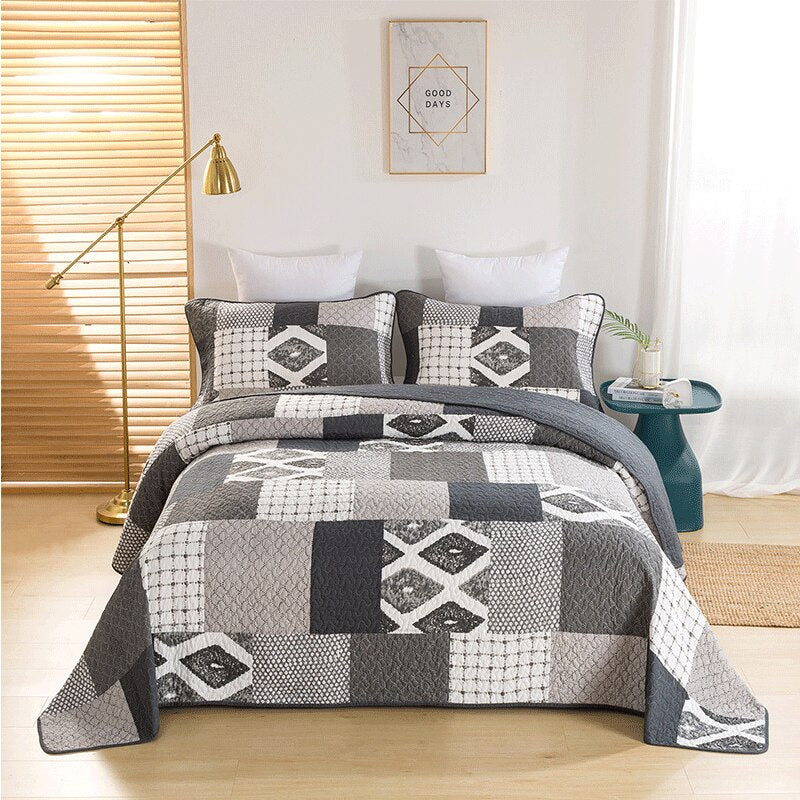 Yeknu 100% Cotton Simple gray Plain Weave 3pcs Printed Quilted Quilt Pillowcase Free Shipping