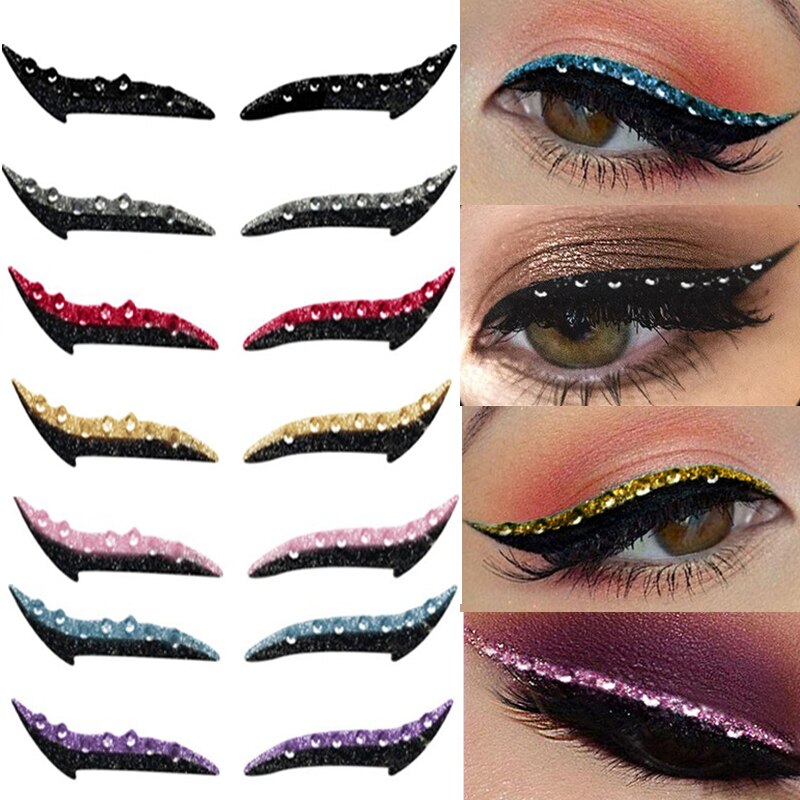 1 Pairs Diamond Eyeliner Stickers 10 color Reusable Self-adhesive Glitter  Eyeliner Double Eyelid Tape Cat Eye Makeup Cosmetic