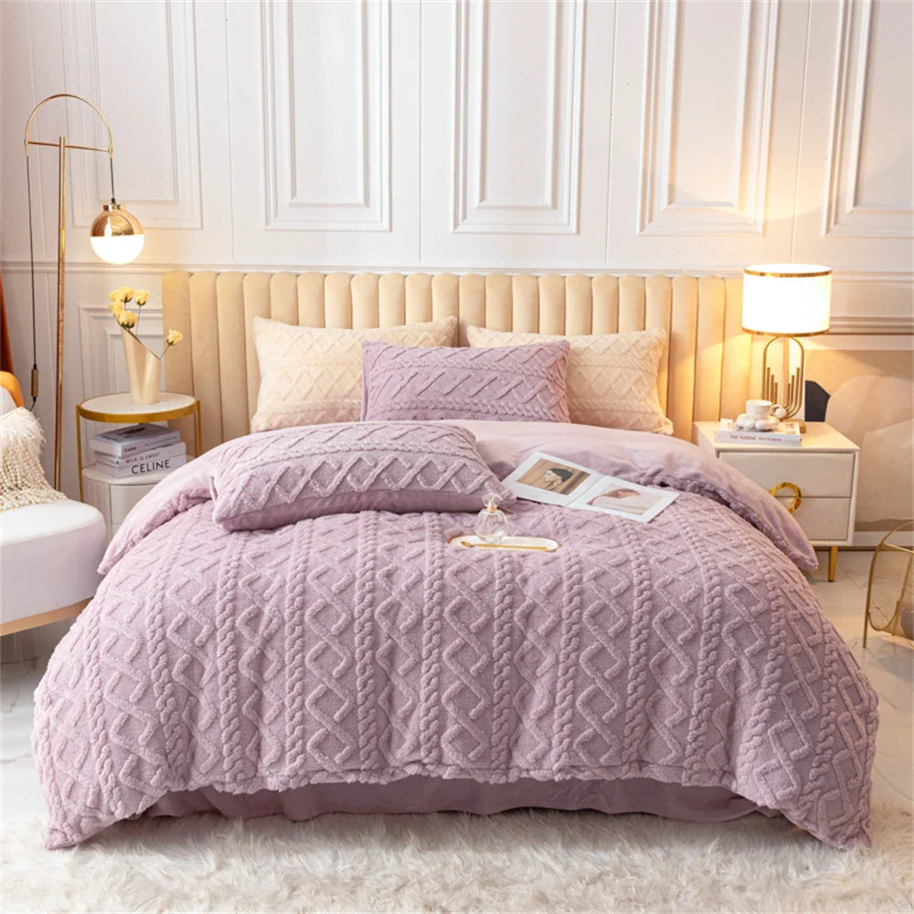 Yeknu Milk Velvet Bedding Set Jacquard Tafu Velvet Thicken Winter Warm Four Piece Sets Quilt Cover Bed Linen Pillowcase Bedroom Decor