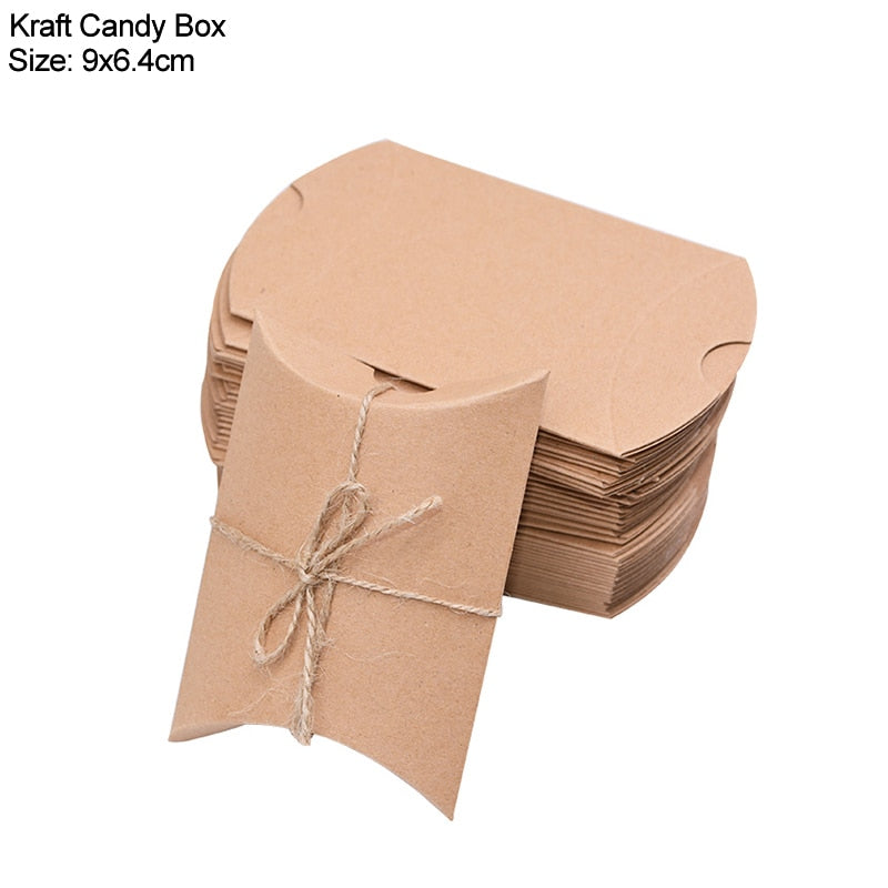 10/20/30Pcs Pillow Candy Box Kraft Paper Christmas Gift Packaging Boxes Candy Bags Wedding Favors Birthday Party Decorations