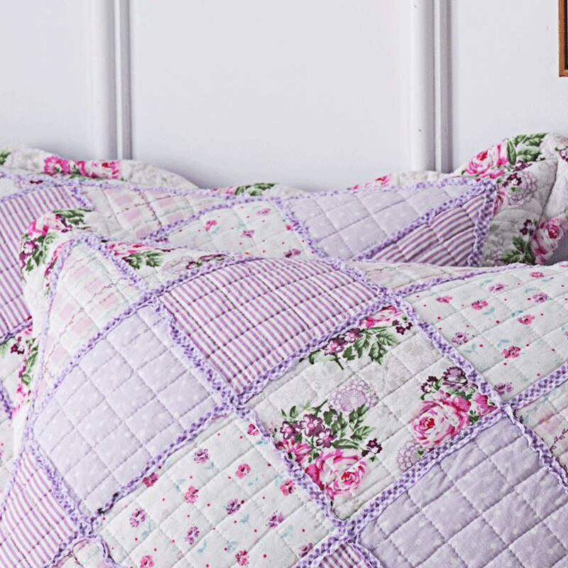 Yeknu Single Double Bed 100%Cotton Purple 3pcs Printed Quilted Quilt Pillowcase Free Shipping lençol de cama casal أسرّة