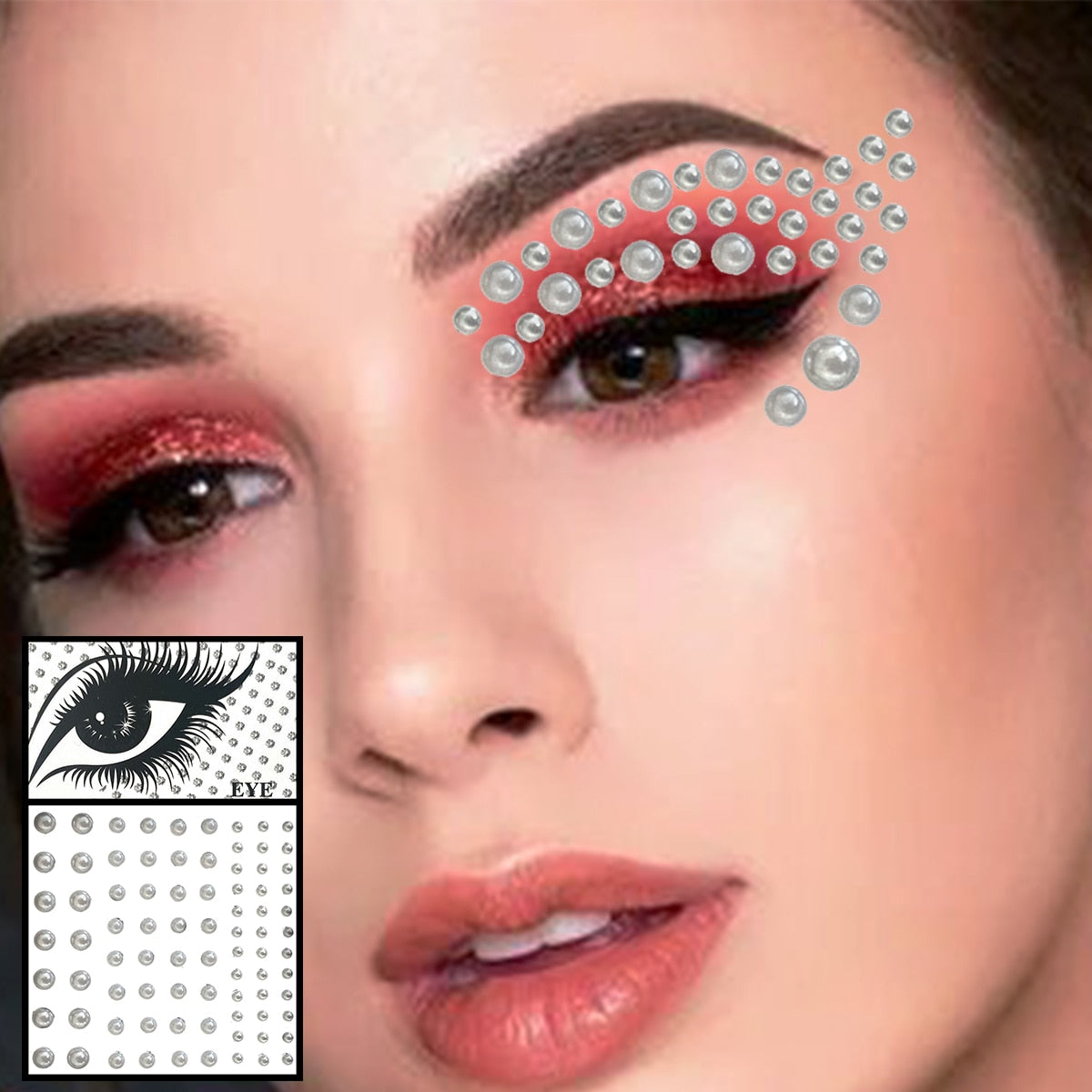 Face Gems Temporary Tattoos Eye Eyeshadow Diamonds Pearl Jewels Makeup Sticker Glitter Dots Jewelry Nail Art Halloween Festival