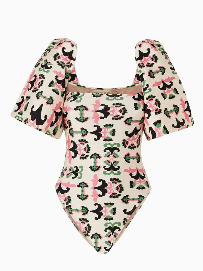 Print Twisted Flower Puff Sleeve Swimsuit New Sexy Bikini 2022 Plus Size Tankini Women Swimming Suits Women Swimwear 2024