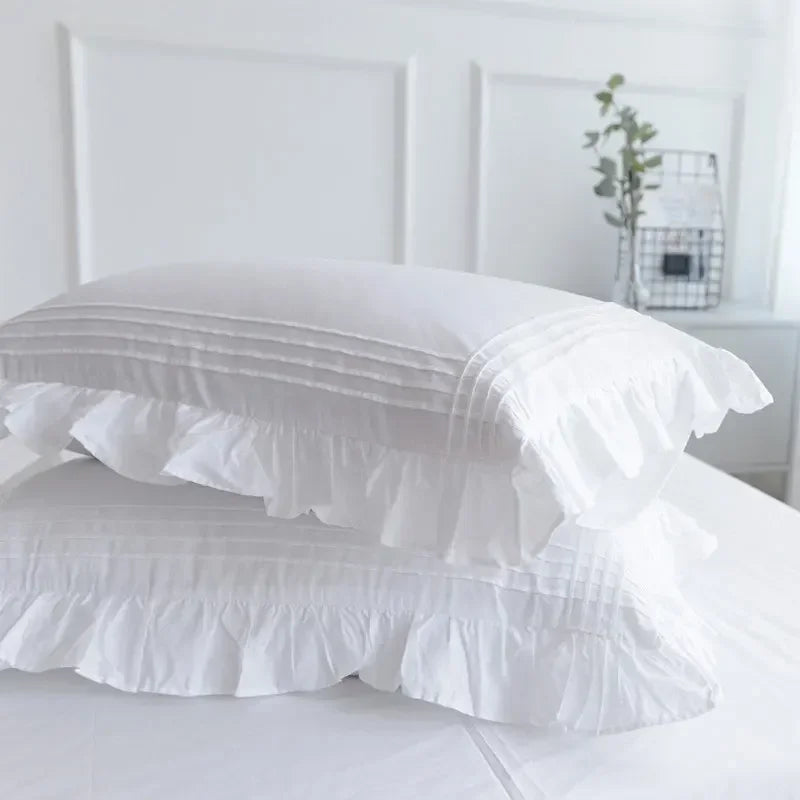 Yeknu White Flat Sheet Thickened 100% Cotton Bedding Sheets queen Lotus Leaf Flat Bed Sheet Duvet cover and pillowcases quilt case