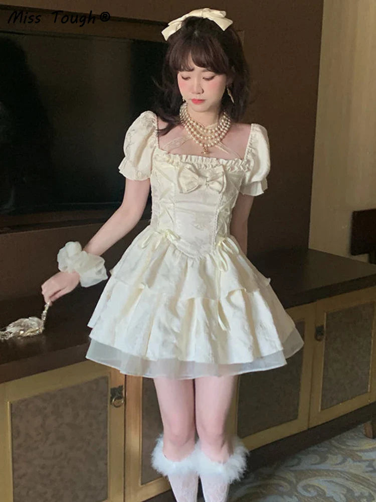 qgtao Summer Sexy Princess Kawaii Dress Women Lace Japanese Lolita Party Mini Dress Female Korean Fashion Sweet Designer Dress 2