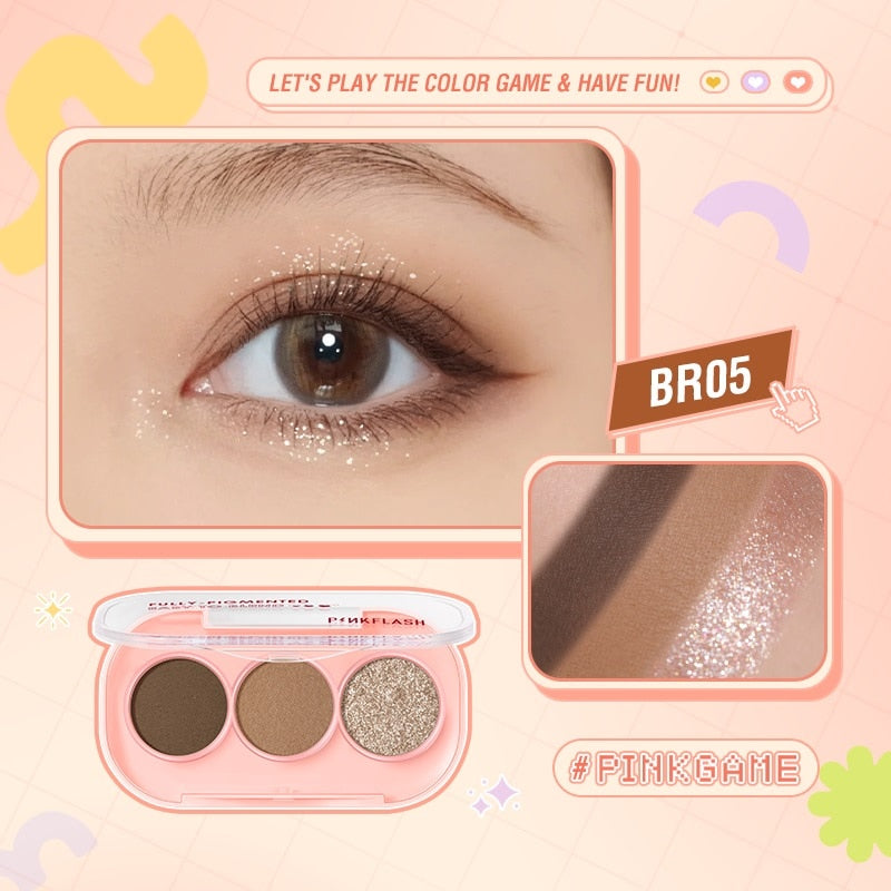 3 Color Glitter Eyeshadow Palette Pearly Matte Shiny Long Lasting Waterproof Pigments Eyes Makeup Cosmetics