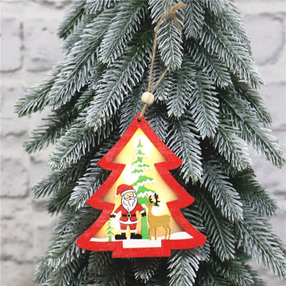 Creative Led Light Christmas Tree Hanging Pendant Star Car Heart Wooden Ornament Home Xmas Decoration New Year Navidad Kids Gift