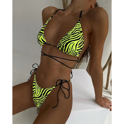 Sexy Brazilian Thong Bikini Mujer Swimwear Women 2024 New Bandage Leopard Swimsuit Micro Bikini Set Summer Beachwear Swim Suit
