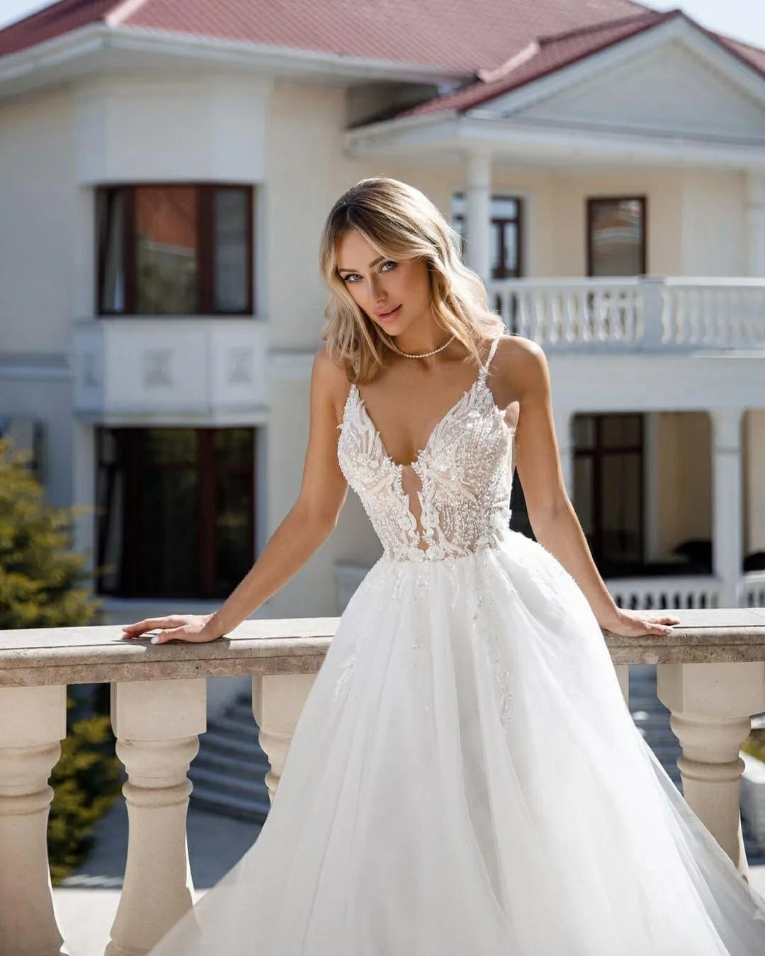 qgtao   Boho Lace Wedding Dresses A Line V Neck Bridal Dress Sleeveless Women Wedding Gowns