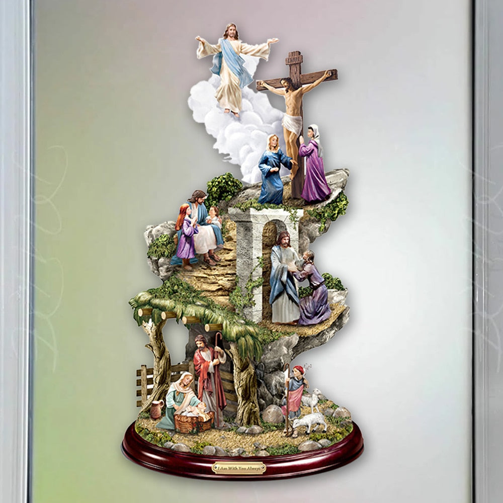 Simulation Jesus Wall Sticker Nativity Scene Cross Decorations Glass Door Window Ornament PVC Waterproof Flat Home Decor Sticker