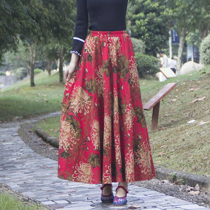 Summer Ethnic Style Cotton Linen Bohemian Streetwear Y2k Skirt Fashion Clothes Long Skirts Women Clothing Casual Vintage Elegant