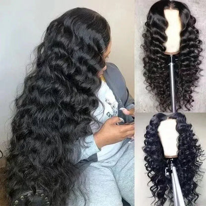 qgtao  -  Lace Front Wig for Women Ombre Black Parted Long Deep Wavy Hair Afro Wig Human Hair Lace Frontal Wigs
