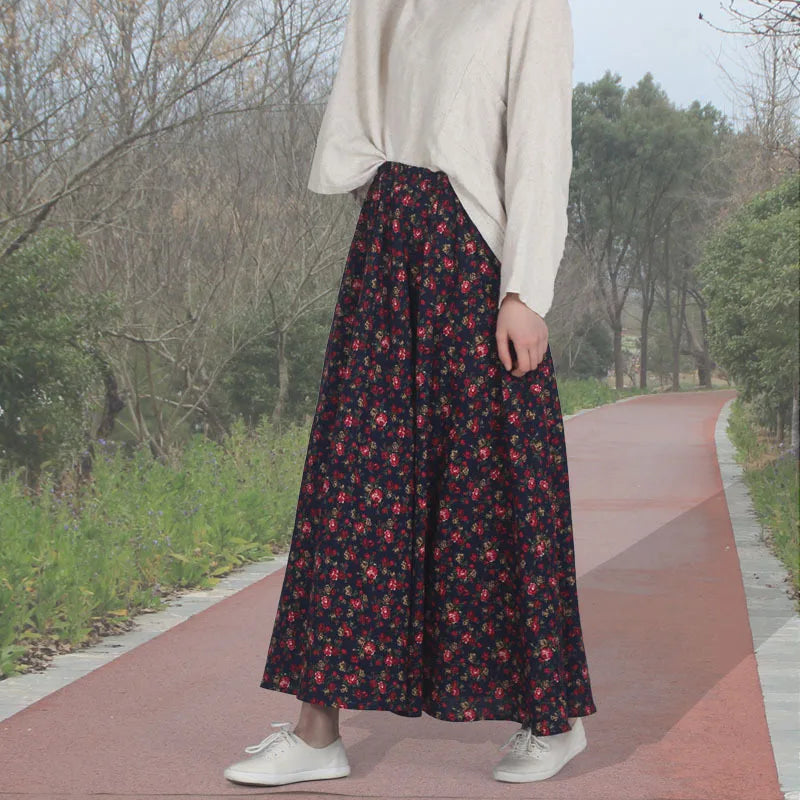 Summer Ethnic Style Cotton Linen Bohemian Streetwear Y2k Skirt Fashion Clothes Long Skirts Women Clothing Casual Vintage Elegant