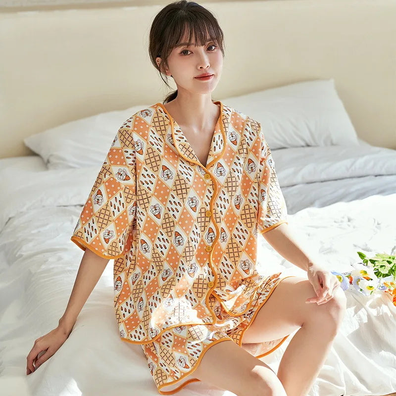 qgtao Spring Cardigan Lapels Nightwear Girls Young Women's Pajama Sets Pyjamas Loose Sleepwear Female Loungewear Pijama Mujer Homewear