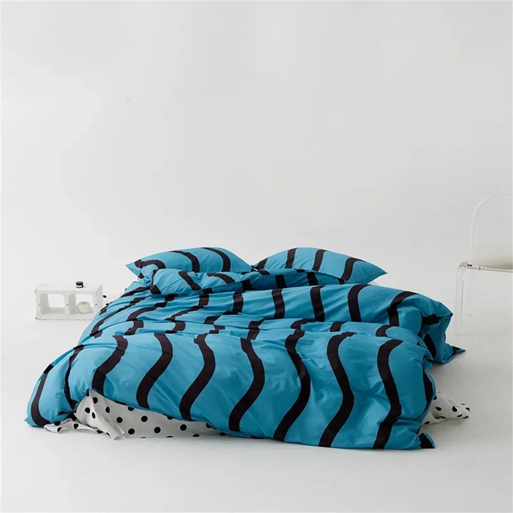 Yeknu Nordic Grey Blue Stripes Duvet Cover Set Cotton Queen King Size Bedding Set Bedlinens Sheet Pillowcases