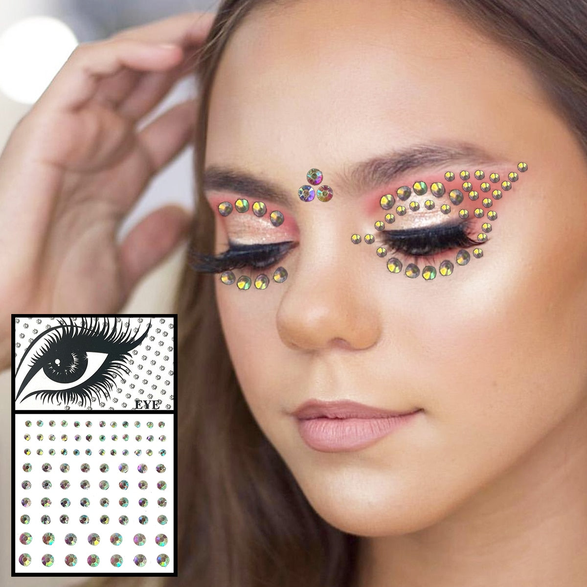 Face Jewelry Temporary Tattoos Eyes Eyeshadow Bindi Dots Crystals Gems Sticker Sparkle Pearl Tears Makeup Jewels Halloween Rave