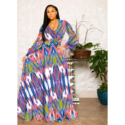 qgtao  Beach Chiffon Long Dresses Women's Clothing Plus Size Dresses 2024 Autumn Urban Casual Fashion Print Large Swing Dress