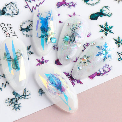 3D Christmas Sticker for Nails Cute Cartoon Sliders Snowflake Elk Xmas Tree Decal Gel Polisn Manicure Nail Art Decor SACA717-724