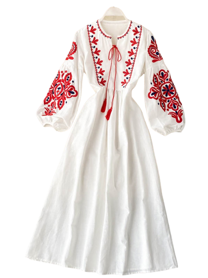 Bohemian O-Neck Lantern Sleeve Dress