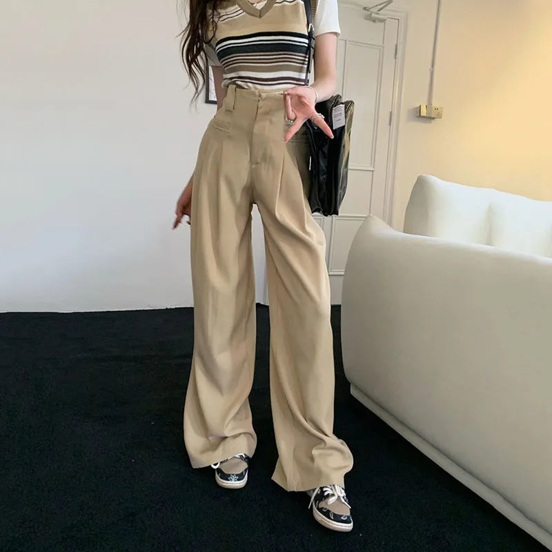Lucyever High Waist Wide Leg Pants Women Vintage Streetwear Baggy Floor-Length Pants Spring Autumn Korean Style Casual Trousers