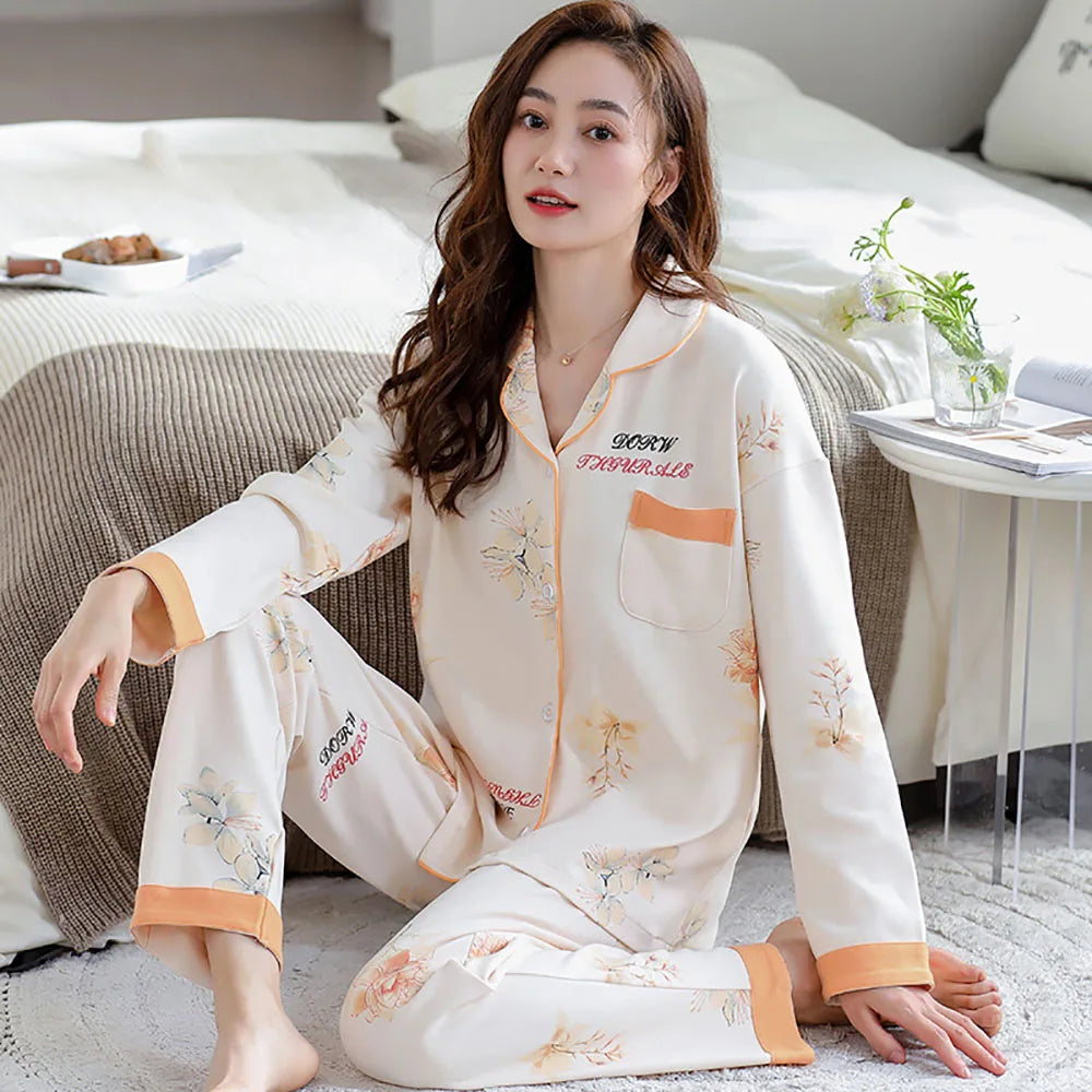 qgtao M-3XL 100% Cotton Soft Women's Pajama Sets Free Shipping Spring Autumn Sleepwear for Sleeping Korean Style Cute Home Clothes