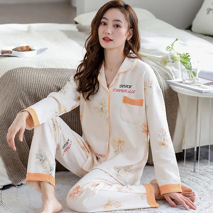 qgtao M-3XL 100% Cotton Soft Women's Pajama Sets Free Shipping Spring Autumn Sleepwear for Sleeping Korean Style Cute Home Clothes