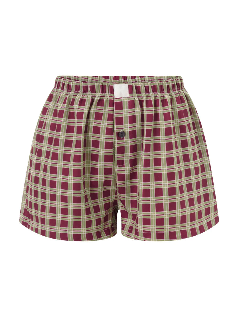 qgtao Y2k Aesthetic Plaid Shorts Women's Cute Pajamas Short Pants Lounge Sleep Bottoms Elastic Waist Button Casual Baggy Sweat shorts