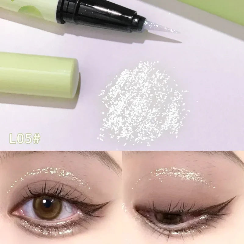 qgtao Glitter Liquid Eyeliner Pen Rose Purple Lasting Non-smudge Brighten Lying Silkworm Highgloss Eye Liner Eyeshadow Makeup Pencil