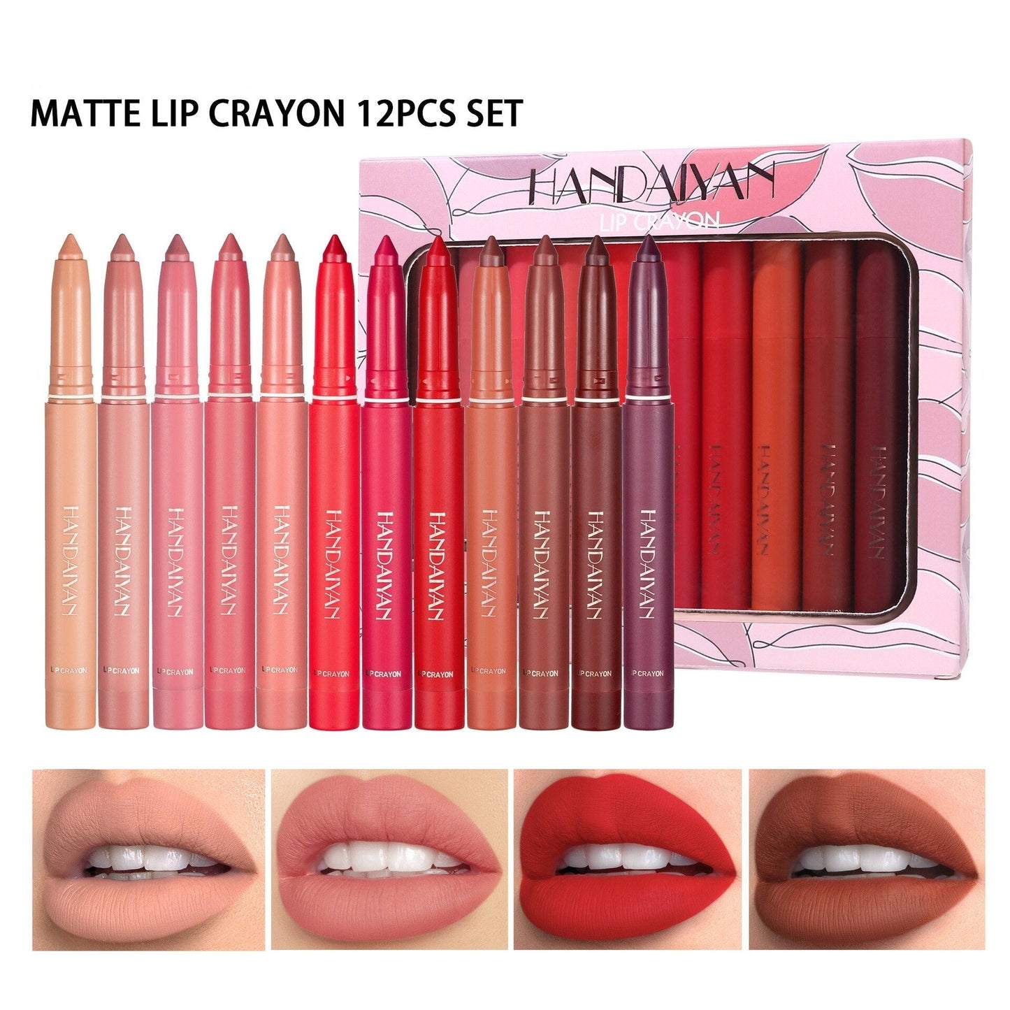 12pcs Matte Nude Lipstick Set Lip Liner with Box Christmas Gifts Makeup for Women Friends Waterproof Lip Ink Crayon